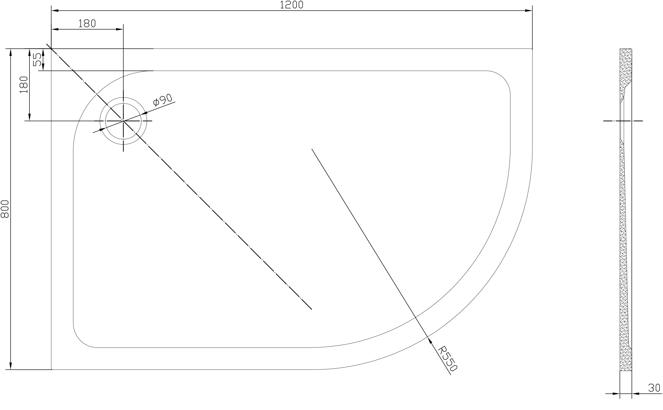 Shower Tray Left/Right Offset Quad Shape - Tailored Bathrooms