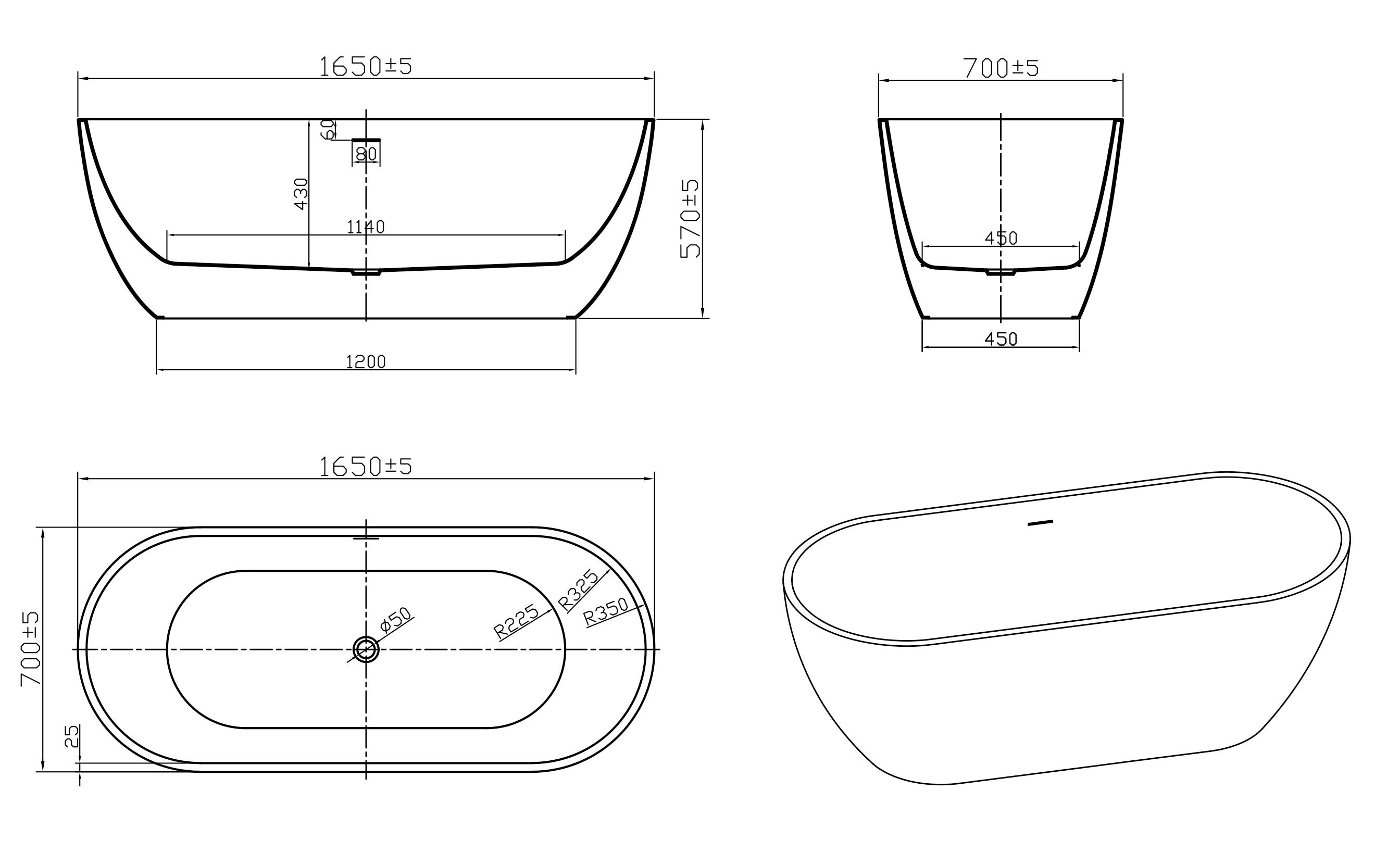 Nero Matt Black Freestanding Bath 1650 x 700 x H570 mm - Tailored Bathrooms