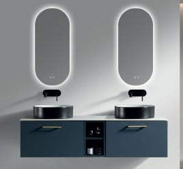 Piatta 1400mm Wall Hung Double Vanity with Side Storage Sintered Stone Counter Top - Tailored Bathrooms