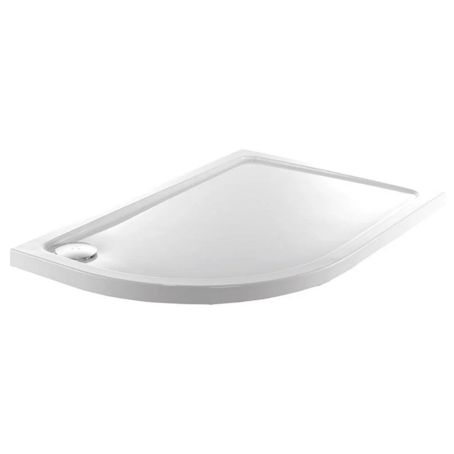 Front view of Alpha 1000mm x 800mm Quadrant Left Handed Shower Tray with 550mm Radius in White – premium corner shower base