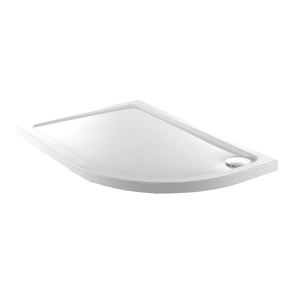 Front view of Alpha 1000mm x 800mm Quadrant Right Handed Anti-Slip Shower Tray with 550mm Radius in White – curved corner shower base with anti-slip surface.