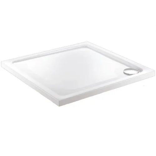 Front view of Alpha 700mm x 700mm Anti-Slip Shower Tray in White – compact square safety shower base