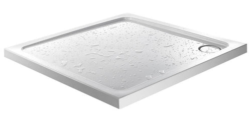 Front view of Alpha 760mm x 760mm Anti-Slip Shower Tray in White – spacious square safety shower base