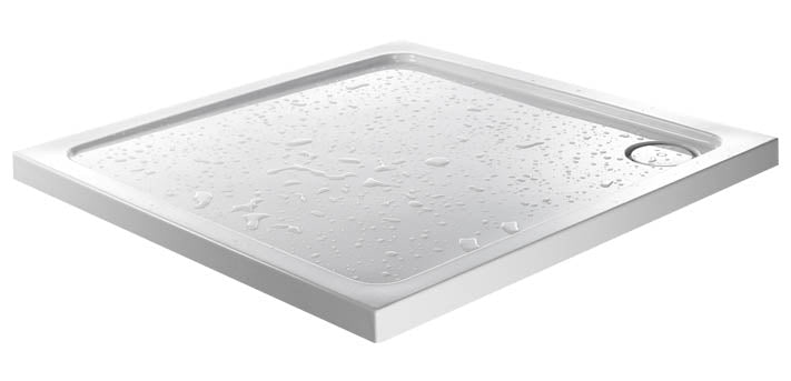 Side view of Alpha 760 mm x 760 mm white shower tray – sleek square design for compact bathrooms and en-suites