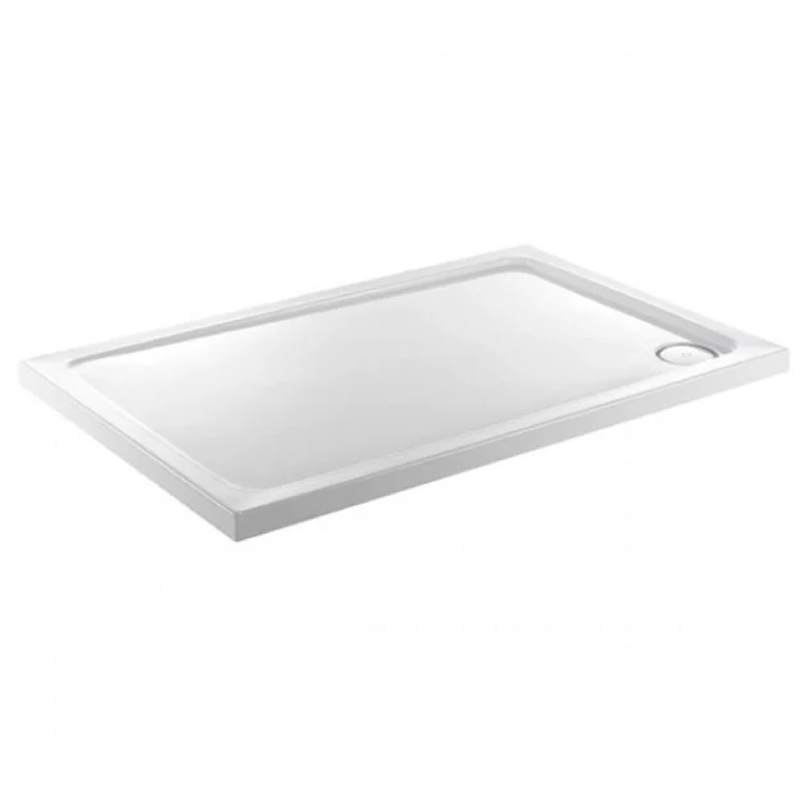 Front view of Alpha 900mm x 760mm Anti-Slip Shower Tray in White – rectangular safety shower base