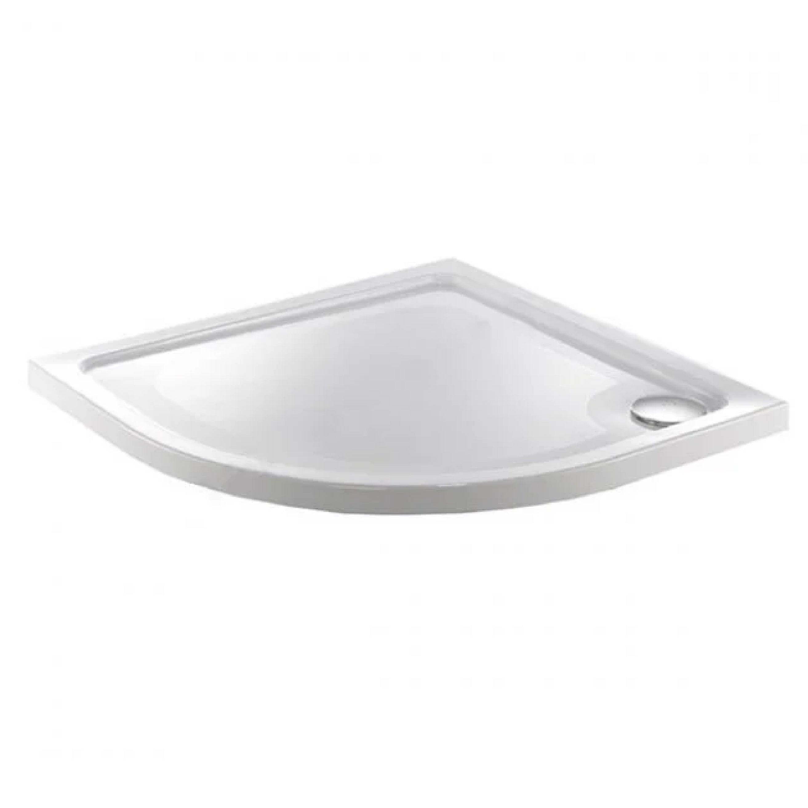 Front view of Alpha 900mm x 900mm Quadrant Anti-Slip Shower Tray with 550mm Radius in White – spacious curved safety shower base