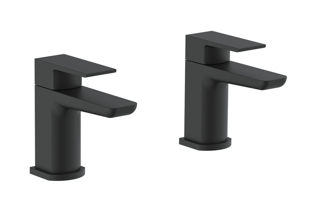Front view of Chill Electroplated Bath Pillar Taps in black – classic two-tap bath faucet with modern electroplated finish