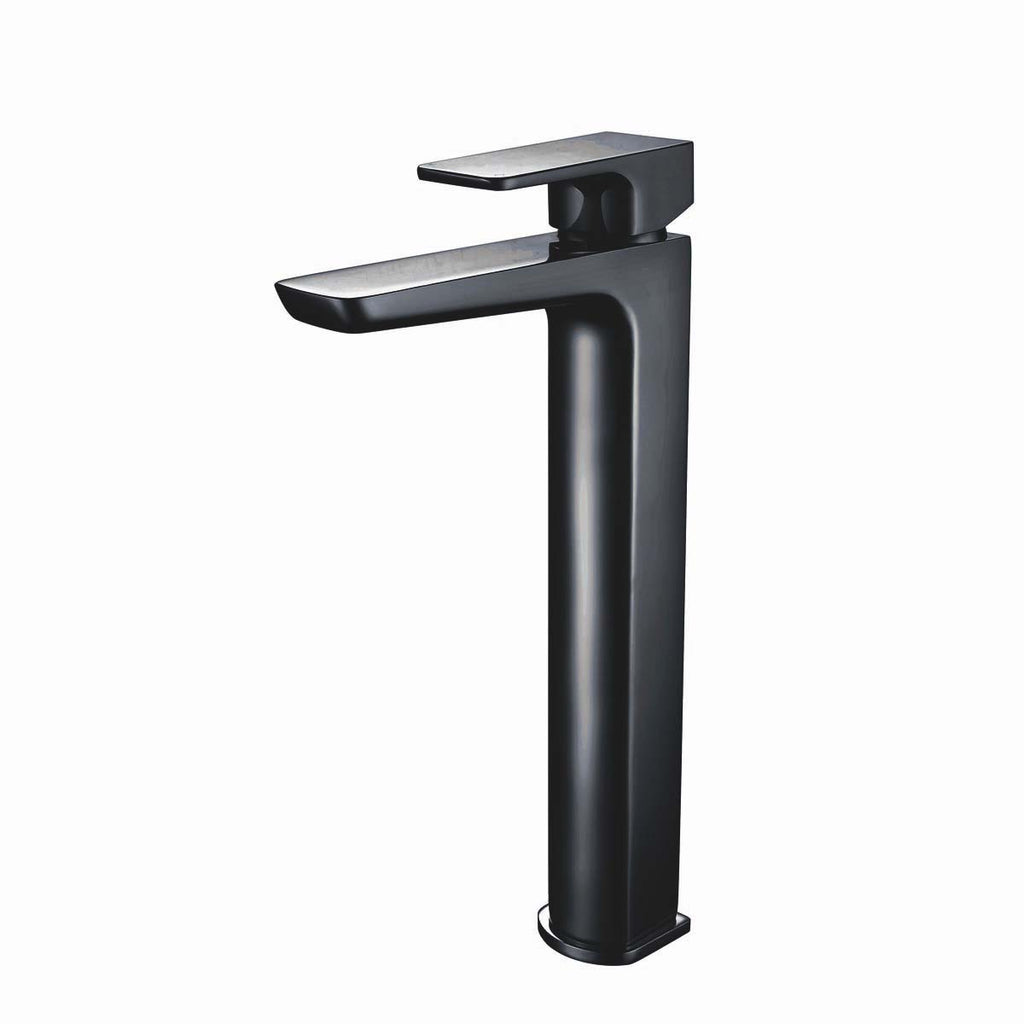 Chill Electroplated Tall Mono Basin Mixer with Pop Up Waste, tall black tap design for modern bathroom style and function.