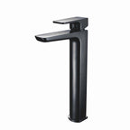 Chill Electroplated Tall Mono Basin Mixer with Pop Up Waste, tall black tap design for modern bathroom style and function.