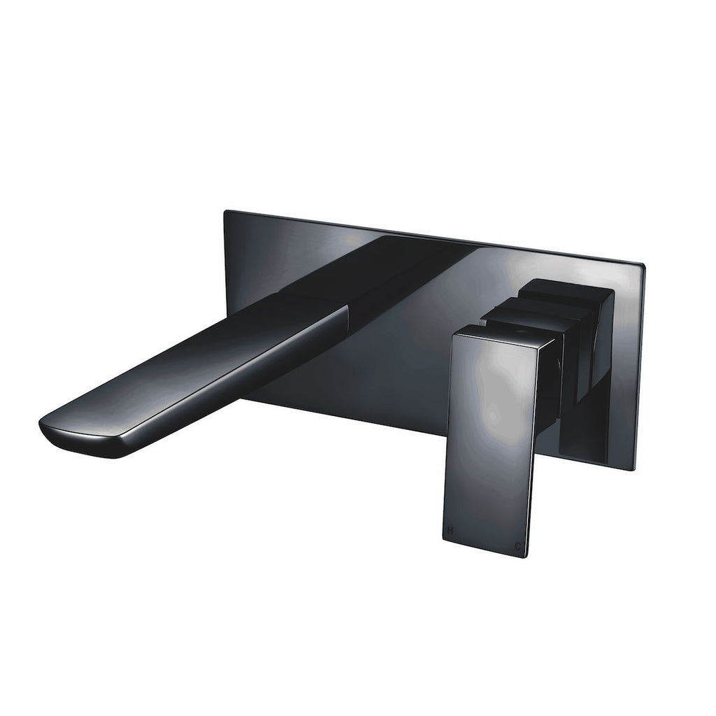 Front view of Chill Electroplated Wall Mounted Bath Filler in black – modern single-spout wall-mounted bath tap