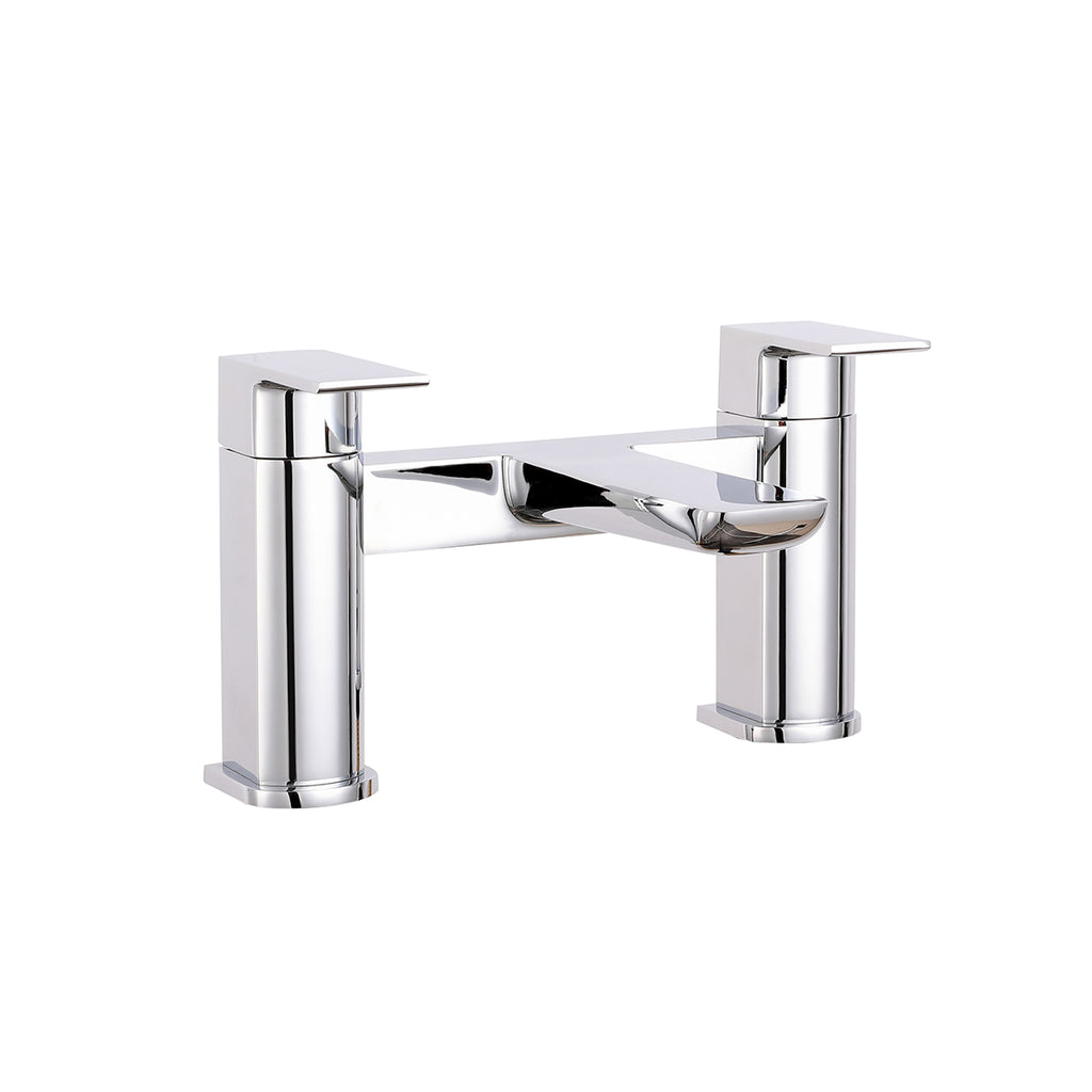 Front view of Chill One Spout Bath Filler with 2 Tap Holes in Chrome – minimalist modern bath tap