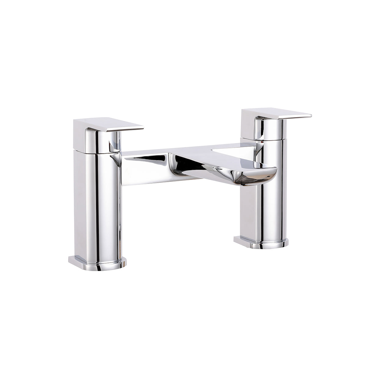 Front view of Chill One Spout Bath Filler with 2 Tap Holes in Chrome – minimalist modern bath tap