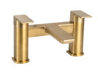 Front view of Chill PVD Coated One Spout Bath Filler in brushed brass – modern two-hole bath tap with elegant finish