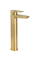 Chill PVD Coated Tall Mono Basin Mixer in brushed brass with pop-up waste, stylish tall design for modern bathroom basins.