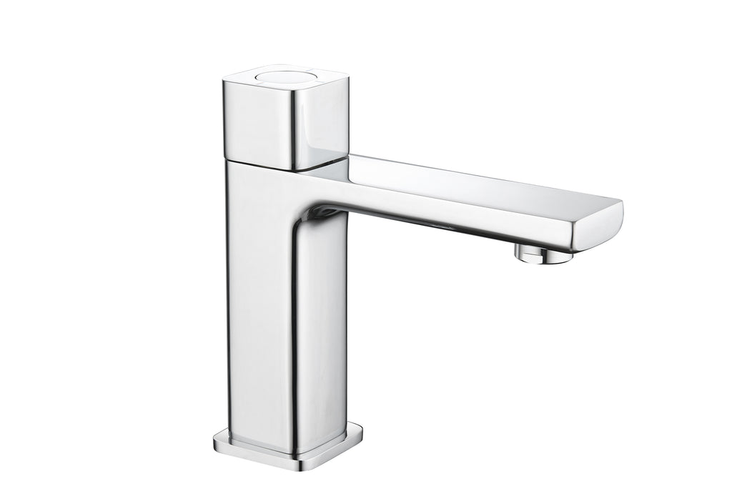 Quadrado square push button tap in chrome finish with domed waste