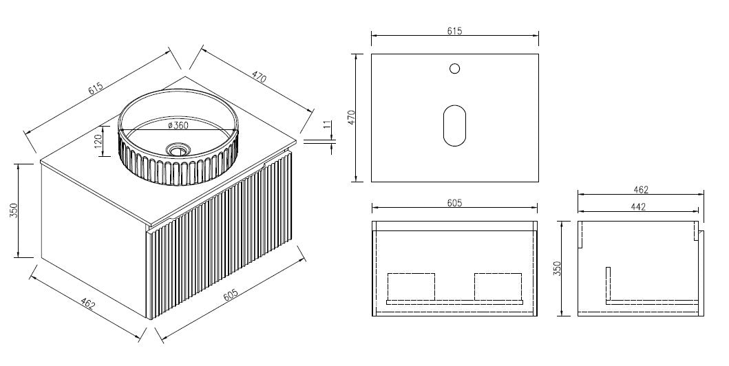 Flauto 600mm Wall Hung Vanity with Sintered Stone Counter Top - Tailored Bathrooms