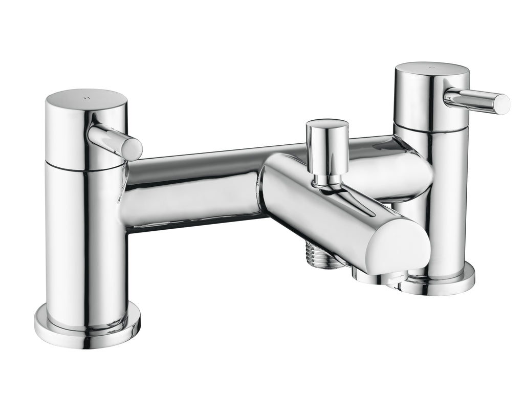 ront view of Flex Bath Shower Mixer with 2 Tap Holes, Slide Rail & Fixed and Handheld Shower Head in Chrome – modern dual-shower bath mixer