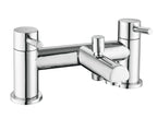 ront view of Flex Bath Shower Mixer with 2 Tap Holes, Slide Rail & Fixed and Handheld Shower Head in Chrome – modern dual-shower bath mixer