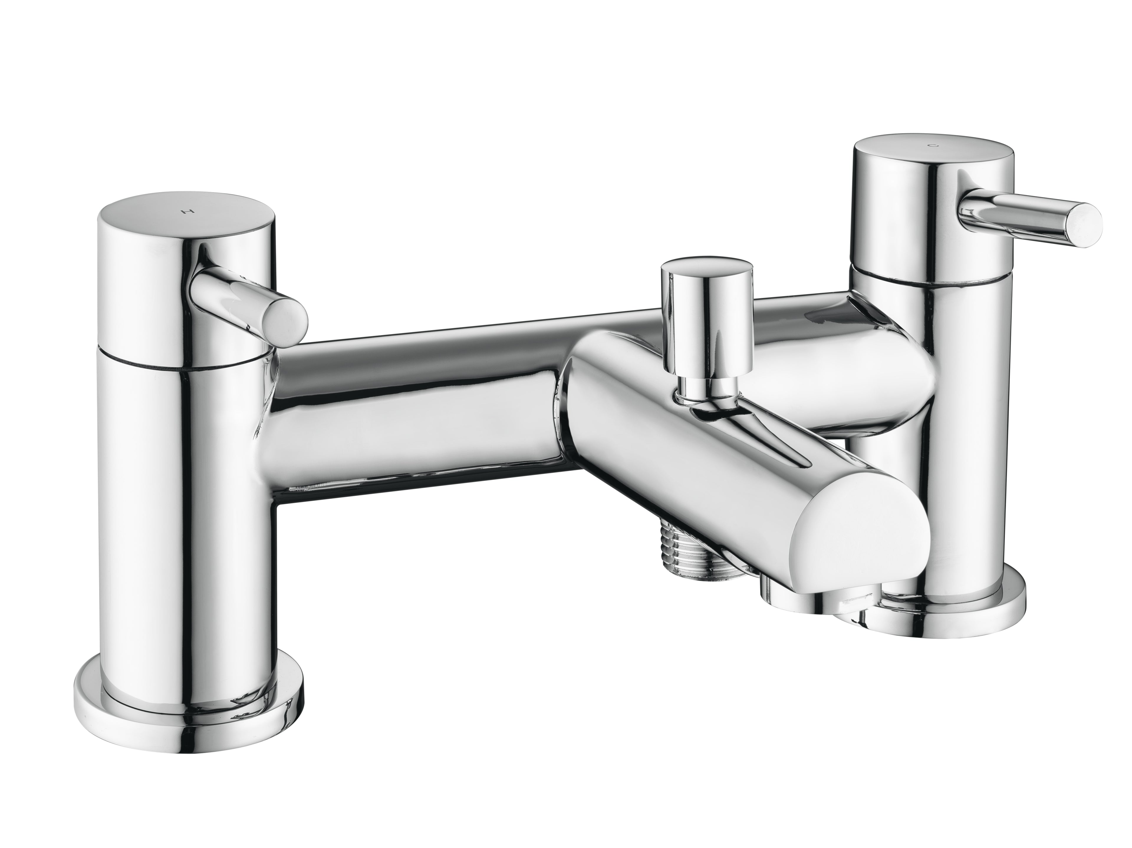 ront view of Flex Bath Shower Mixer with 2 Tap Holes, Slide Rail & Fixed and Handheld Shower Head in Chrome – modern dual-shower bath mixer