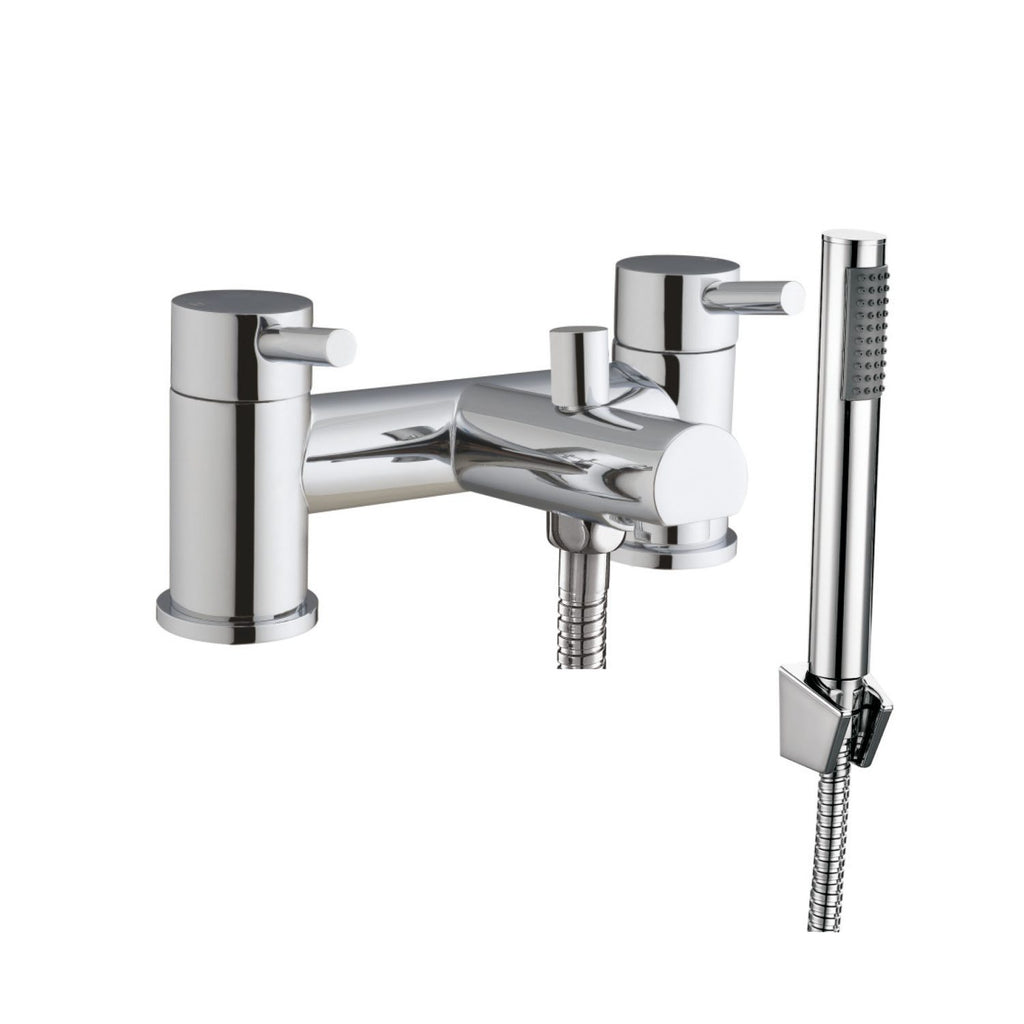 Alternate front view of Flex Bath Shower Mixer with 2 Tap Holes, Slide Rail & Fixed and Handheld Shower Head in Chrome – versatile adjustable bath shower system