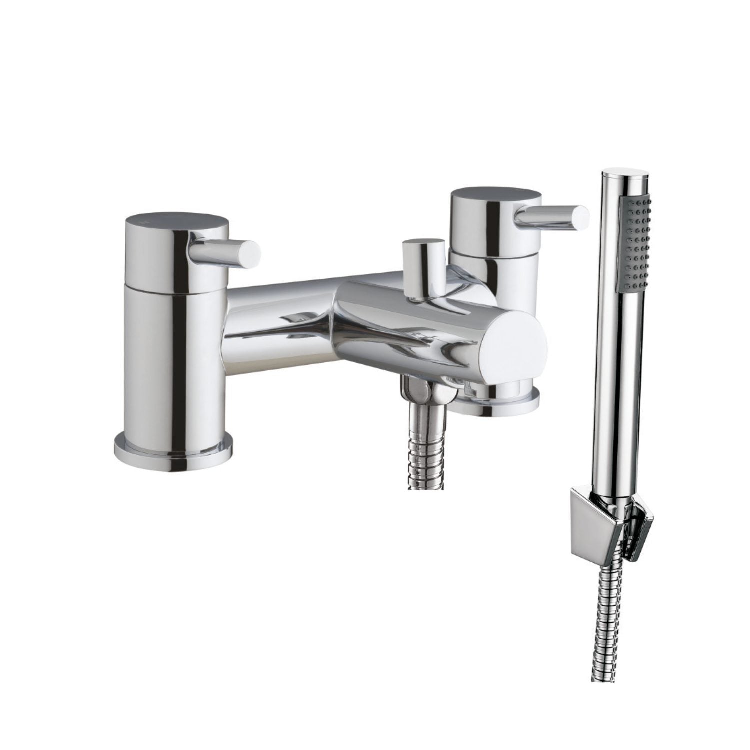 Alternate front view of Flex Bath Shower Mixer with 2 Tap Holes, Slide Rail & Fixed and Handheld Shower Head in Chrome – versatile adjustable bath shower system