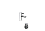Flex Mini Mono Basin Mixer with Pop Up Waste – Chrome finish, compact mono tap for cloakrooms and small basins.