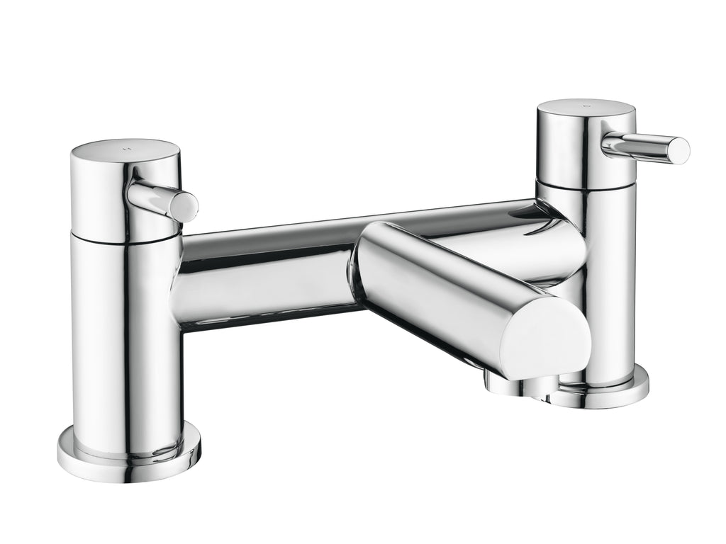 Front view of Flex One Spout Bath Filler with 2 Tap Holes in Chrome – modern single-spout bath tap