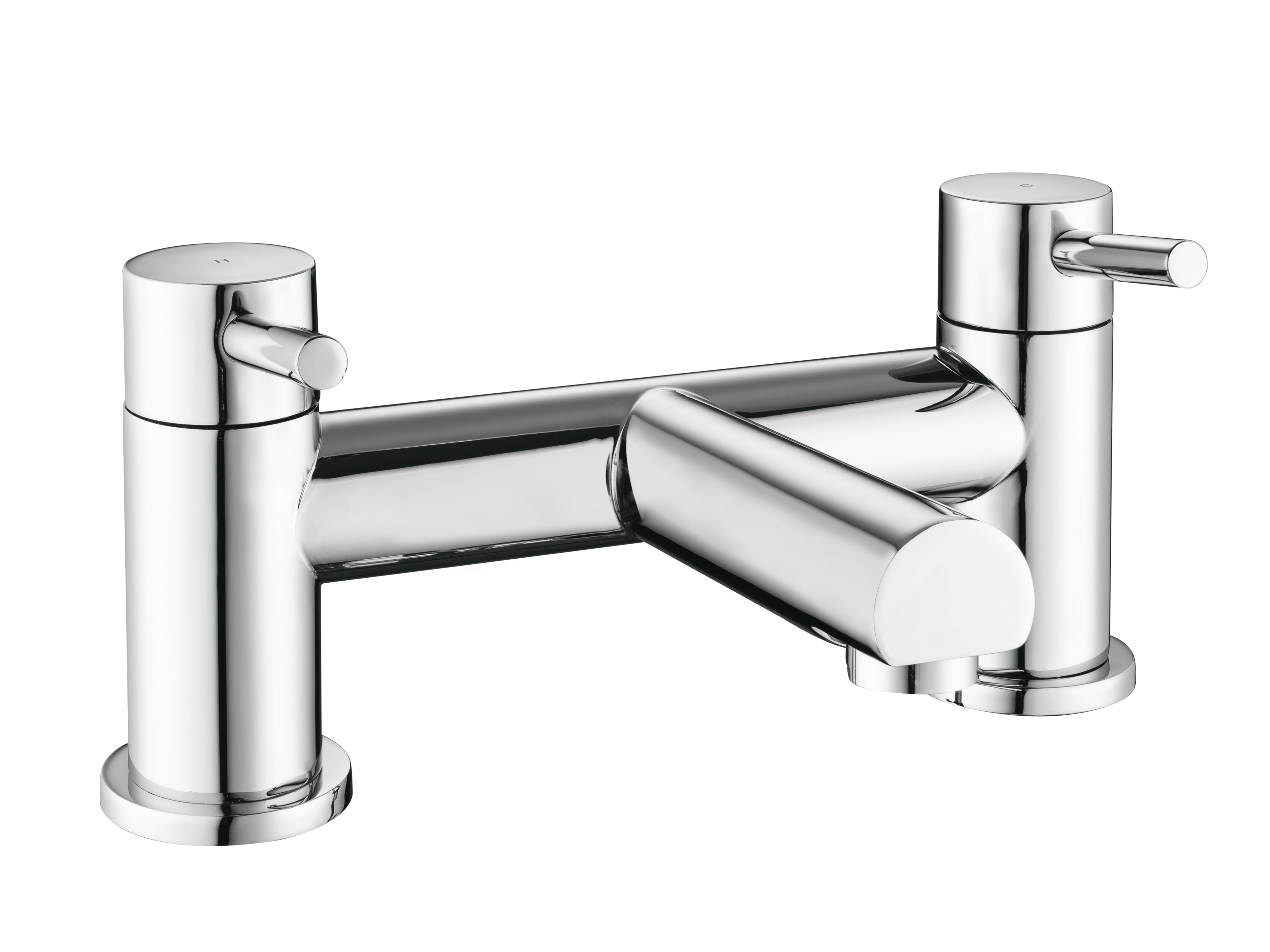 Front view of Flex One Spout Bath Filler with 2 Tap Holes in Chrome – modern single-spout bath tap