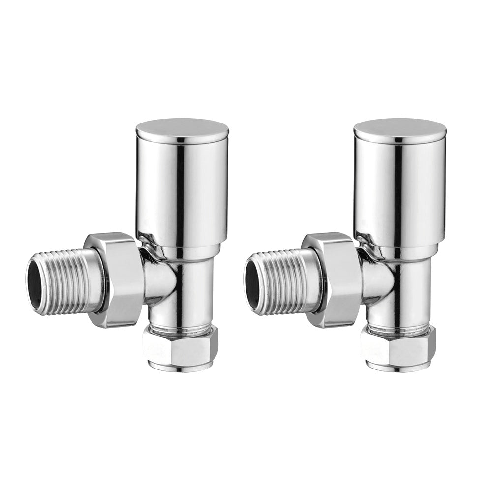 Front view of Fluxa Non-Thermostatic Angled Valve in Chrome – modern angled heating valve
