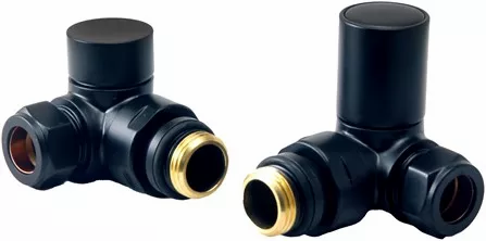 Front view of Fluxa Non-Thermostatic Corner Valve in Black – sleek black corner heating valve
