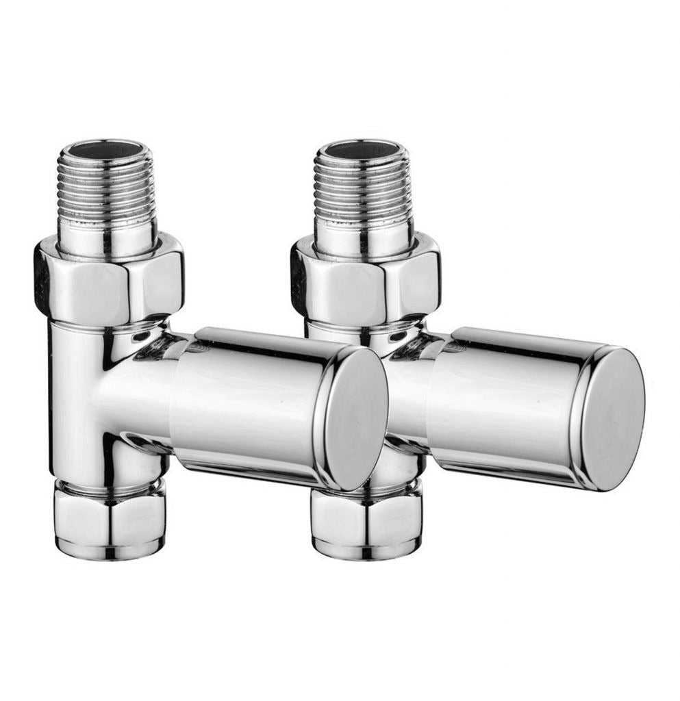 Front view of Fluxa Non-Thermostatic Straight Valve in Chrome – modern straight heating valve
