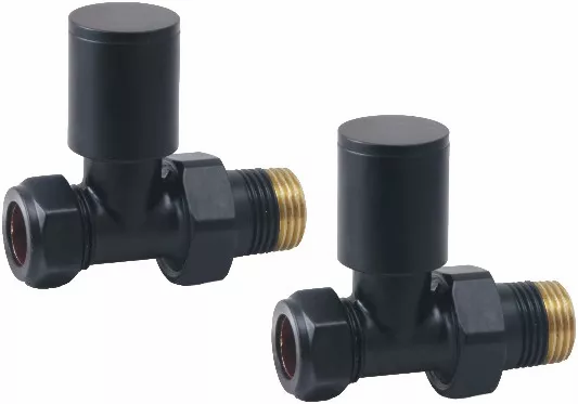 Front view of Fluxa Non-Thermostatic Straight Valve in Black – sleek black straight heating valve

