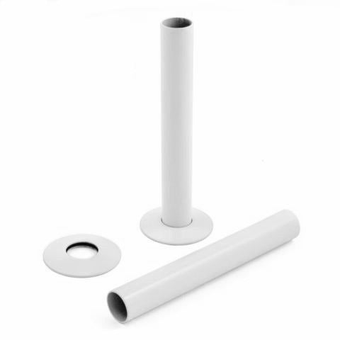 Front view of Fluxa Sleeve Set 18 mm x 130 mm in White – clean radiator pipe sleeve set