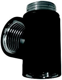 Front view of Fluxa Tee Radiator T Piece in Black – sleek black radiator connector fitting