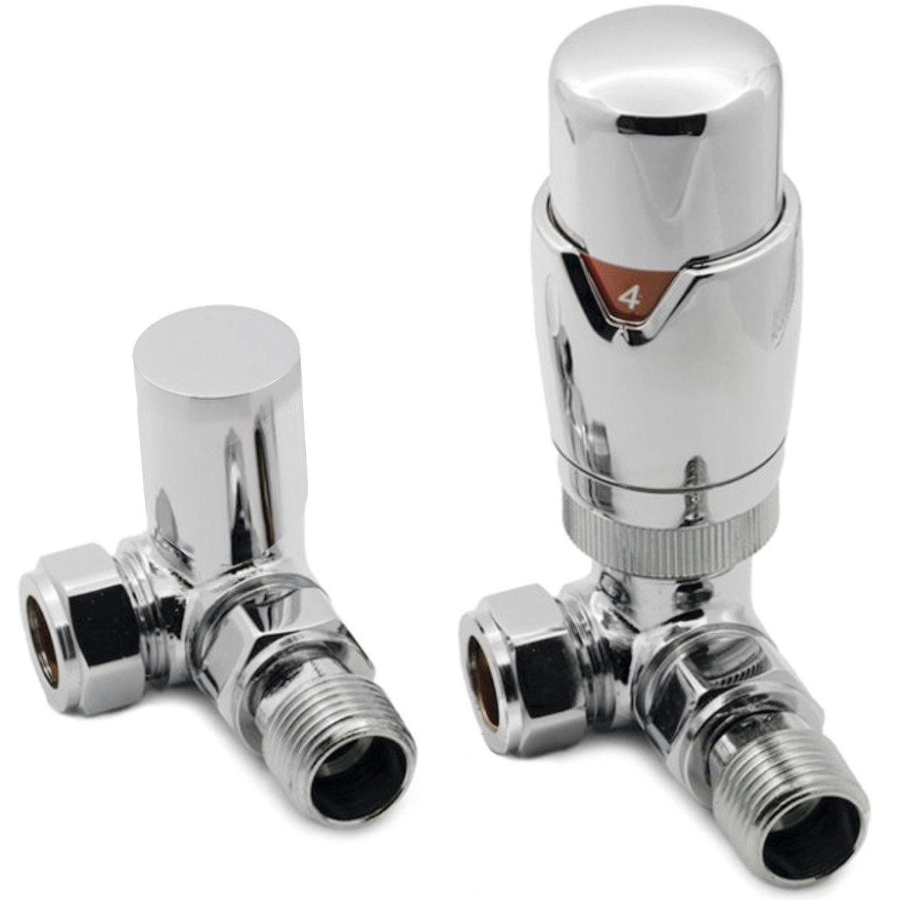 Front view of Fluxa Thermostatic Corner Valve in Chrome – modern thermostatic corner heating valve
