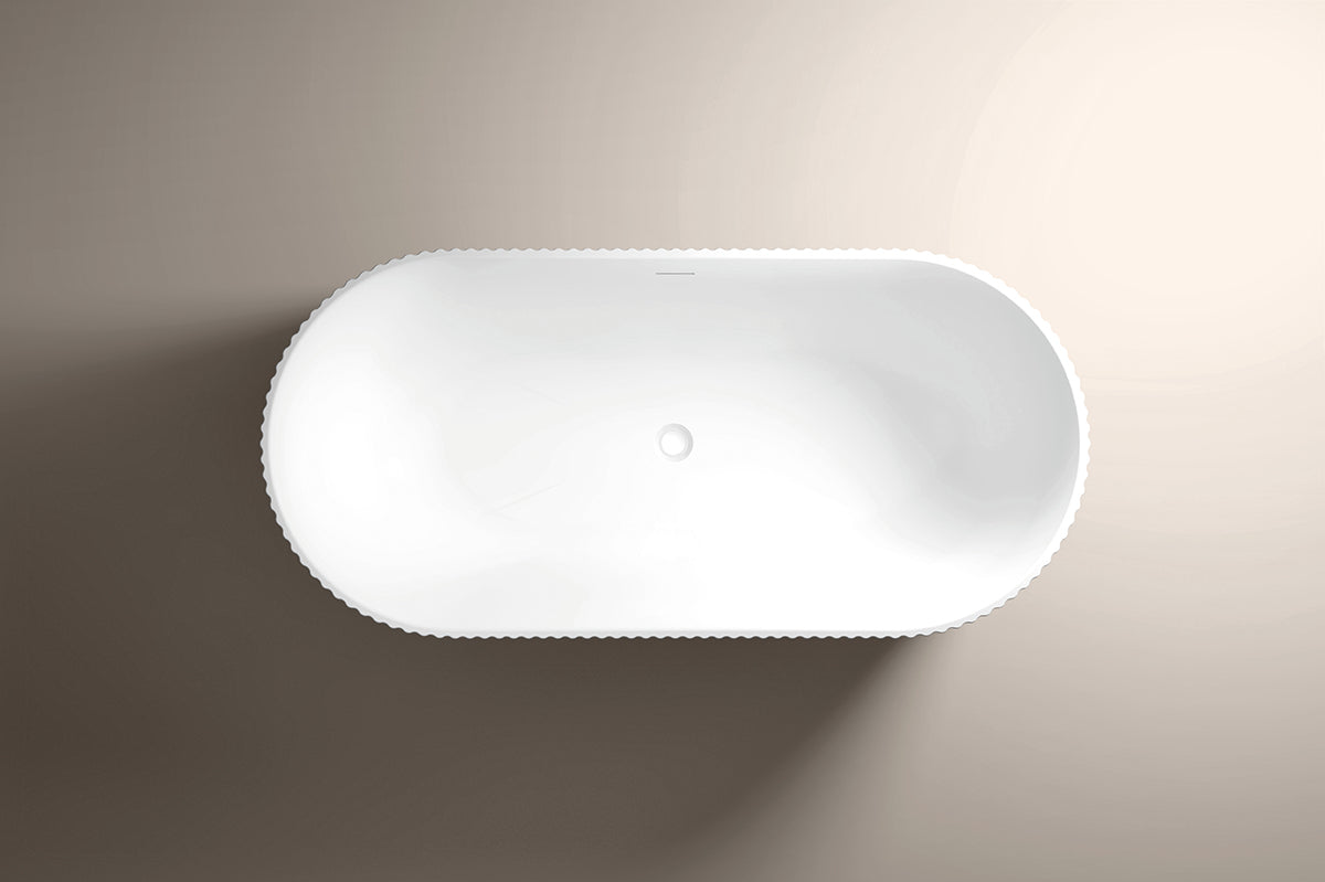 Above view of Flauto Freestanding Fluted Bath 1700 x 800 x H600 mm in matte white – spacious spa-style soaking bath
