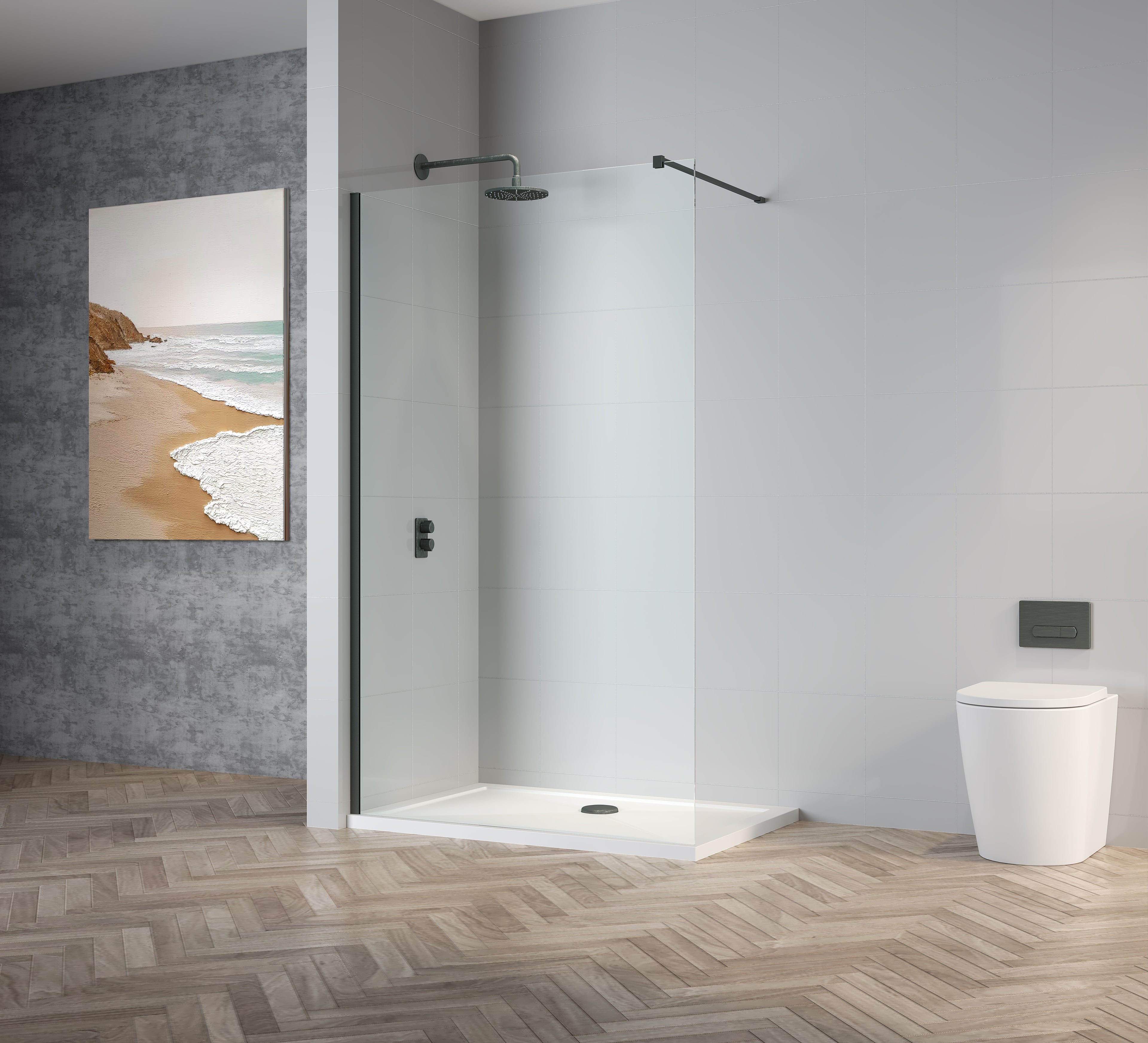 Clear Wetroom Panels 8mm Gunmetal - Tailored Bathrooms