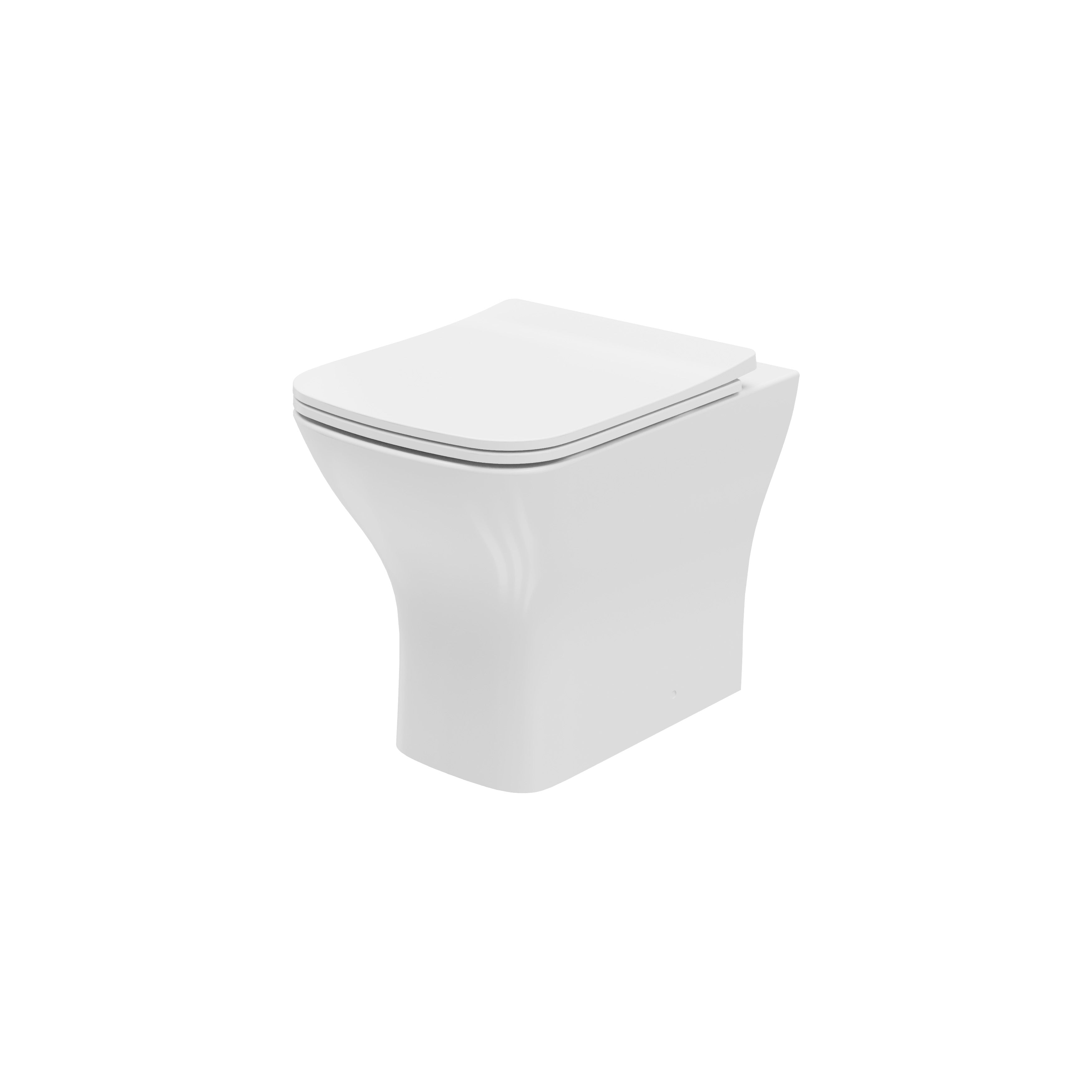 Front view of Hydrion Square 400 mm x 500 mm x 360 mm Back To Wall WC Pan in White – modern square toilet