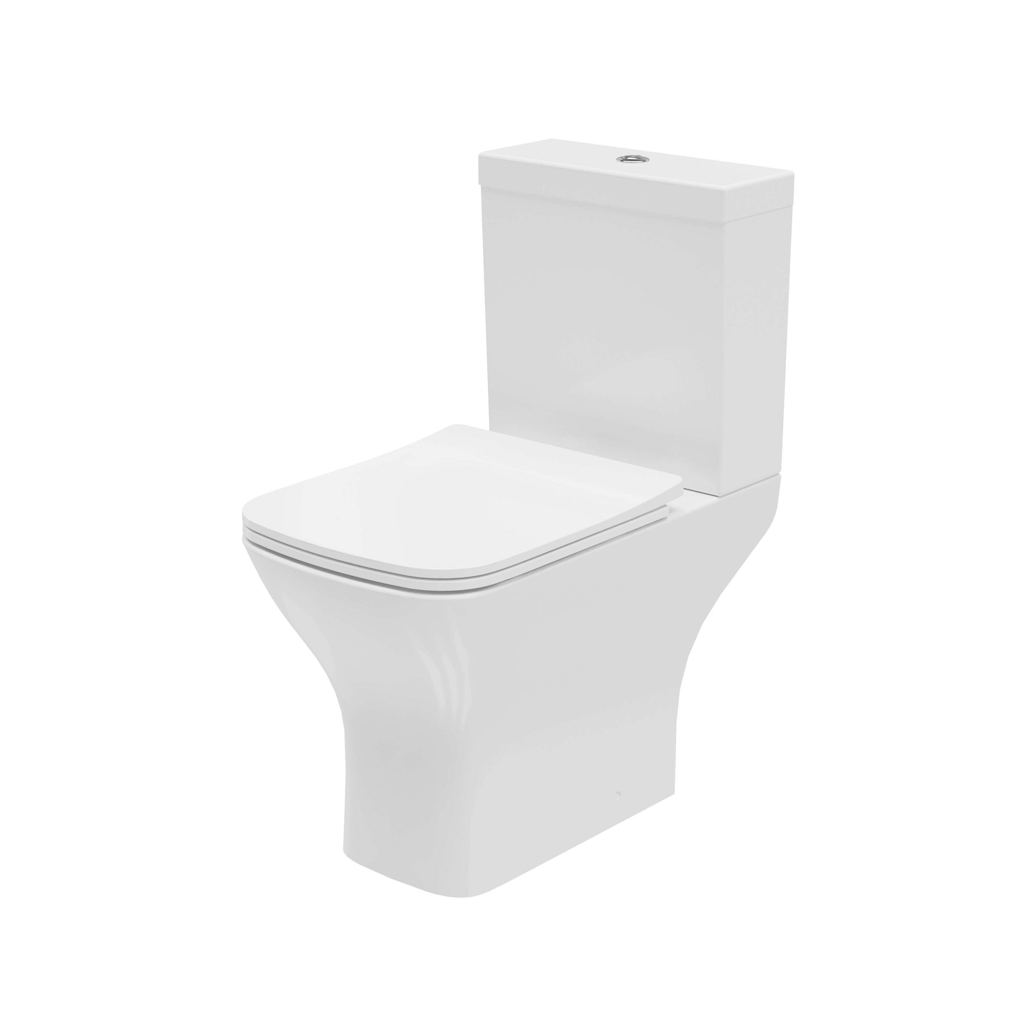Front view of Hydrion Square 400 mm x 610 mm x 360 mm Close Coupled Open Back WC Pan in White – modern open-back square toilet