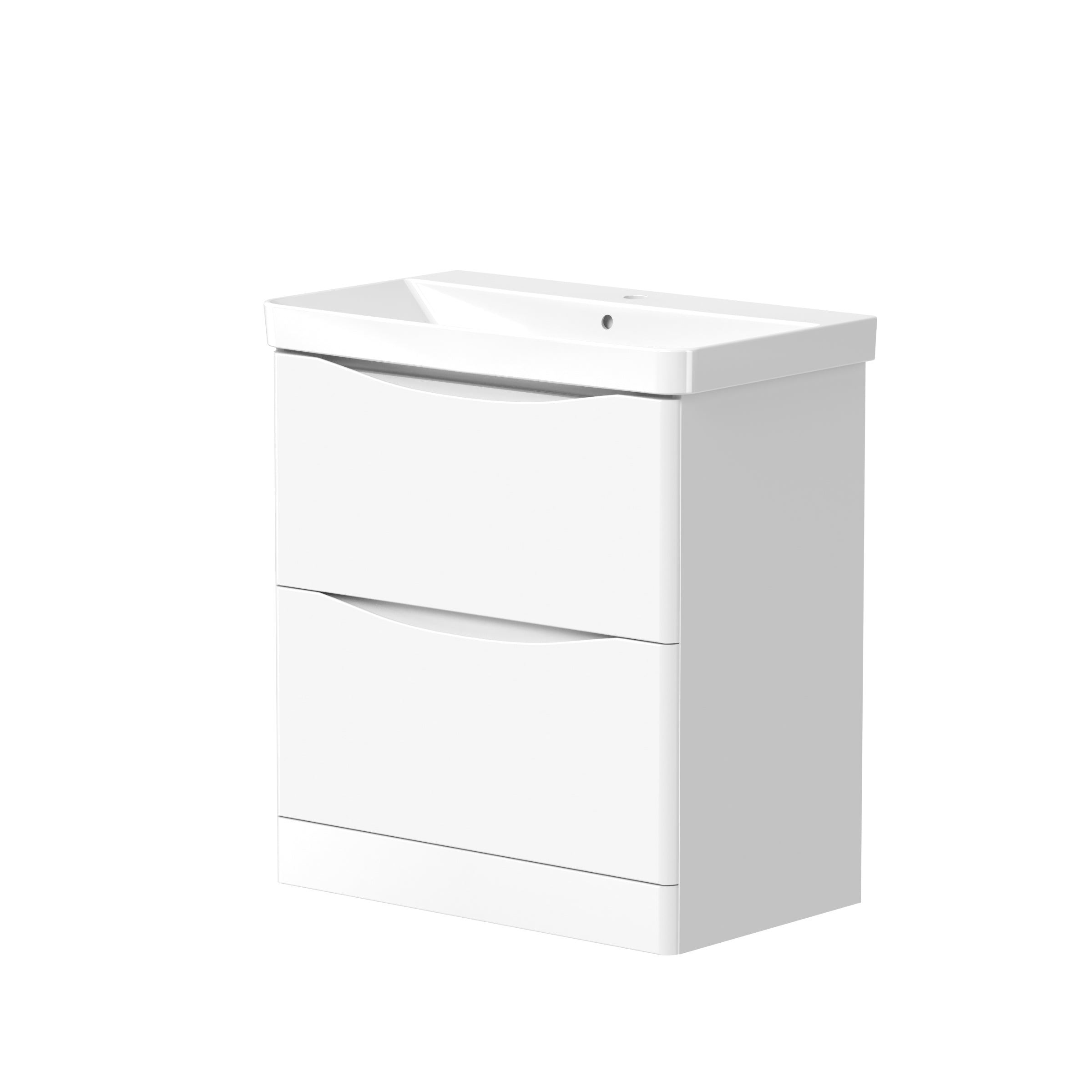 Front view of Iotab 758mm 2 Drawer Wall Mounted Vanity Unit in Matt White – modern floating vanity with ample storage.