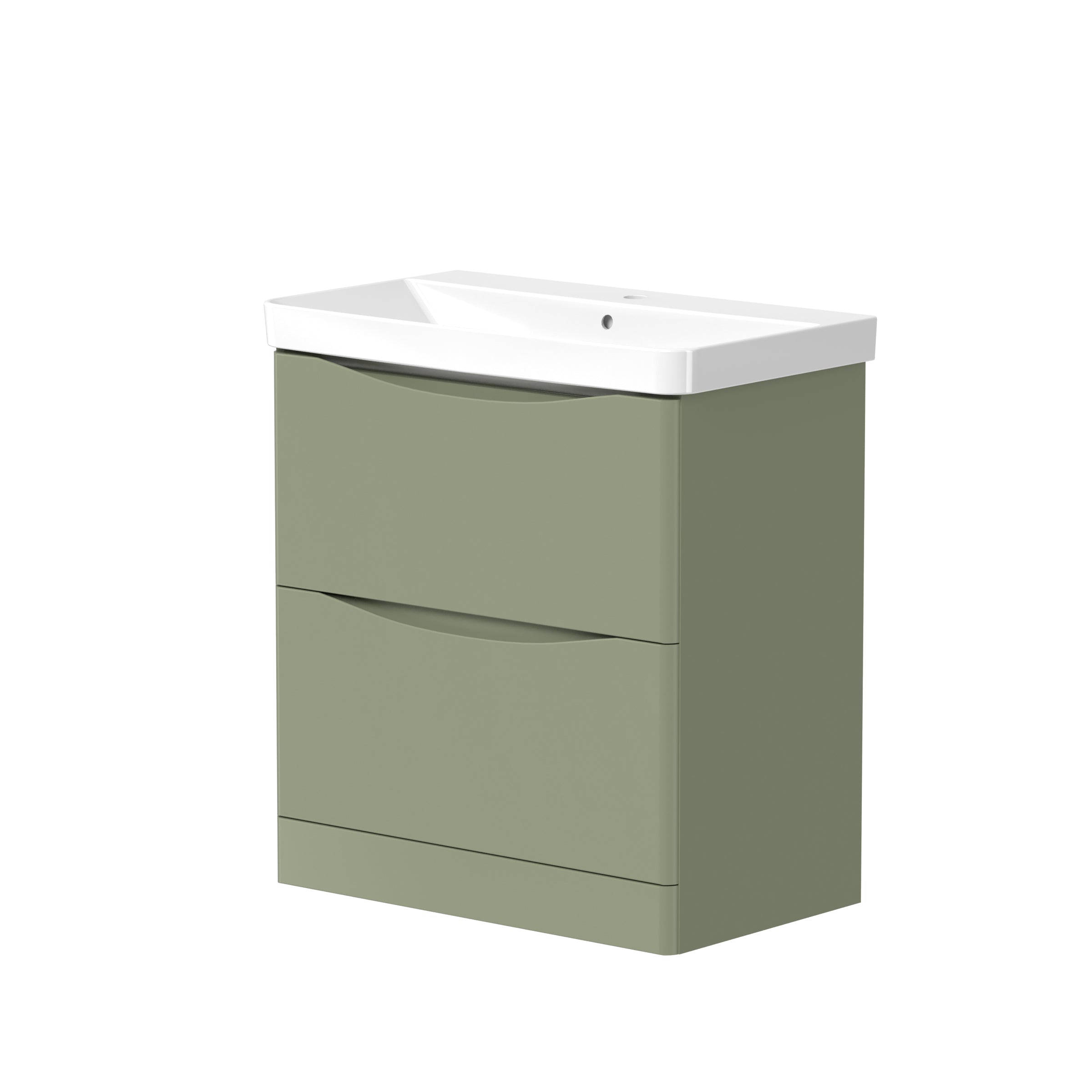 Front view of Iotab 2 Drawer Floorstanding Vanity Unit in Savannah Green – modern freestanding vanity with 780mm basin and soft-close drawers