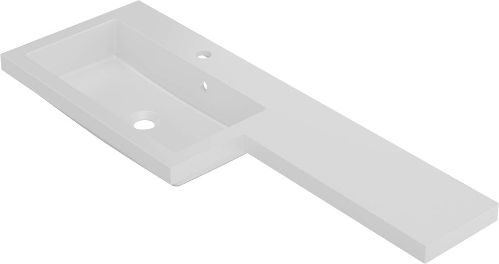 Front view of Kappa 1100mm x 390mm 1 Tap Hole Left-Handed L Shape Mineralcast Basin in White