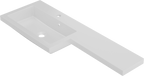 Front view of Kappa 1100mm x 390mm 1 Tap Hole Left-Handed L Shape Mineralcast Basin in White