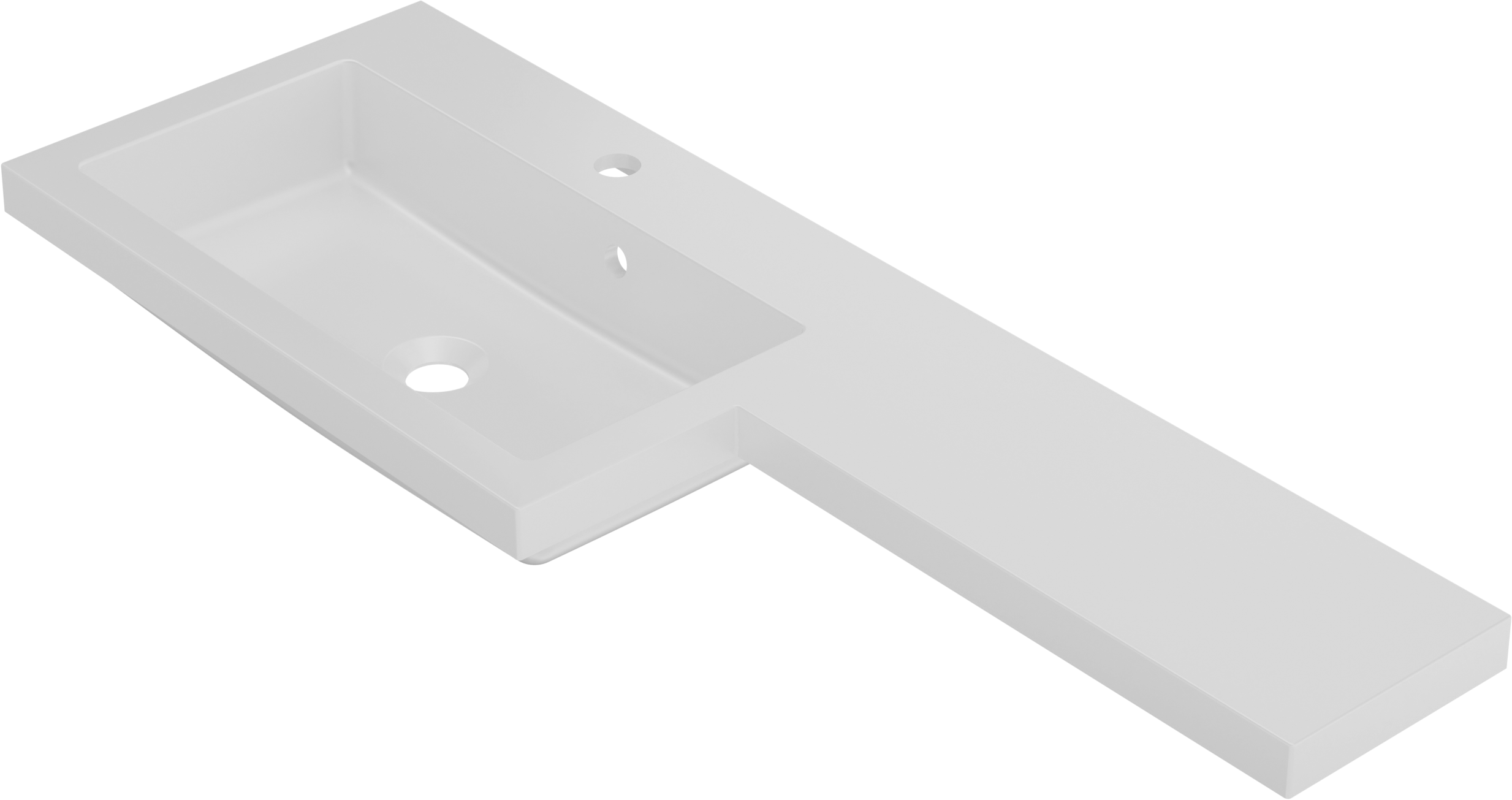 Front view of Kappa 1100mm x 390mm 1 Tap Hole Left-Handed L Shape Mineralcast Basin in White
