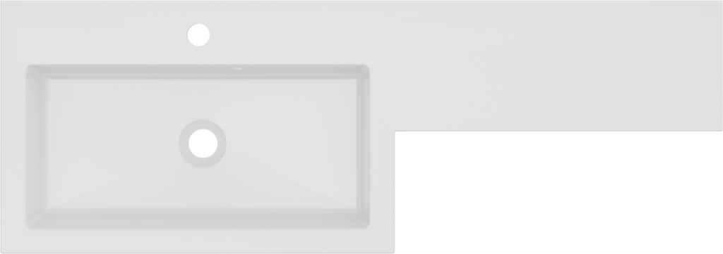 top view of Kappa 1100mm x 390mm 1 Tap Hole Left-Handed L Shape Mineralcast Basin in White