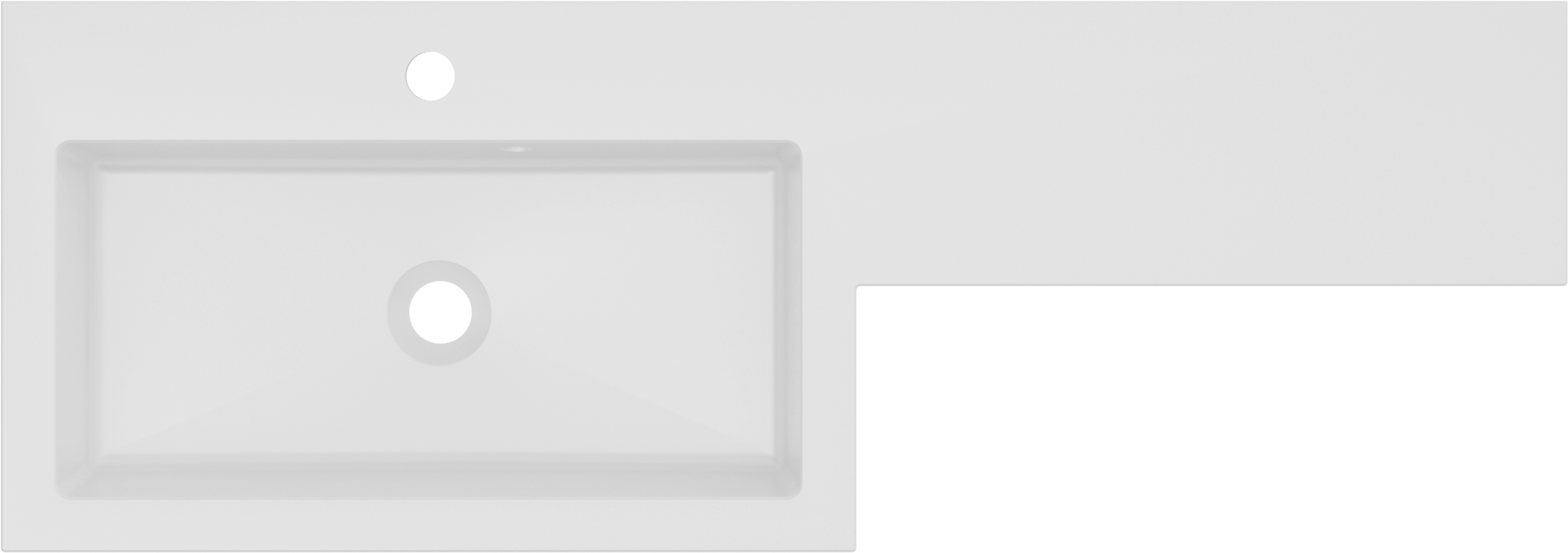 top view of Kappa 1100mm x 390mm 1 Tap Hole Left-Handed L Shape Mineralcast Basin in White