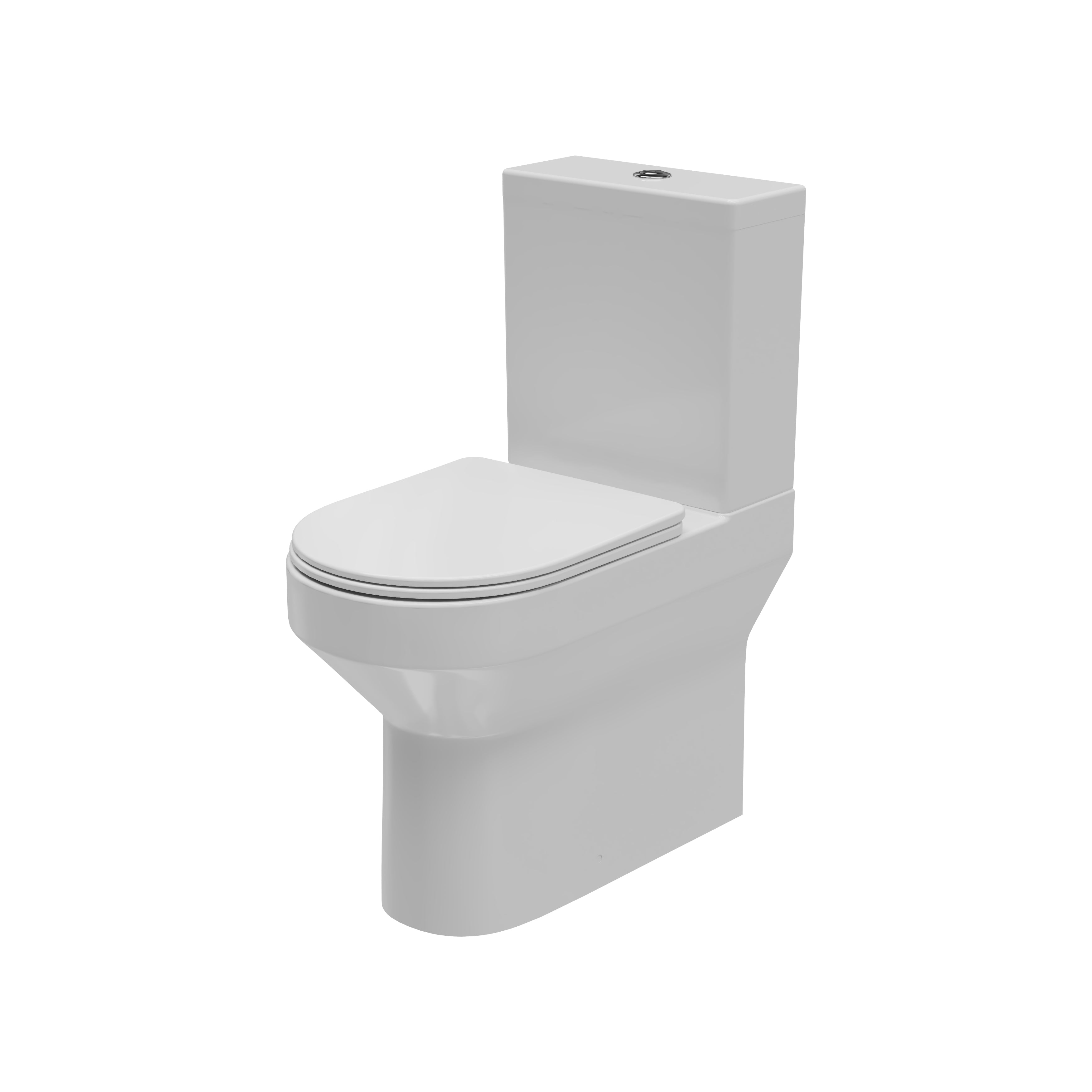 Front view of Luma Round 420 mm × 645 mm × 370 mm Rimless Close Coupled Closed Back WC Pan in White – hygienic modern toilet pan
