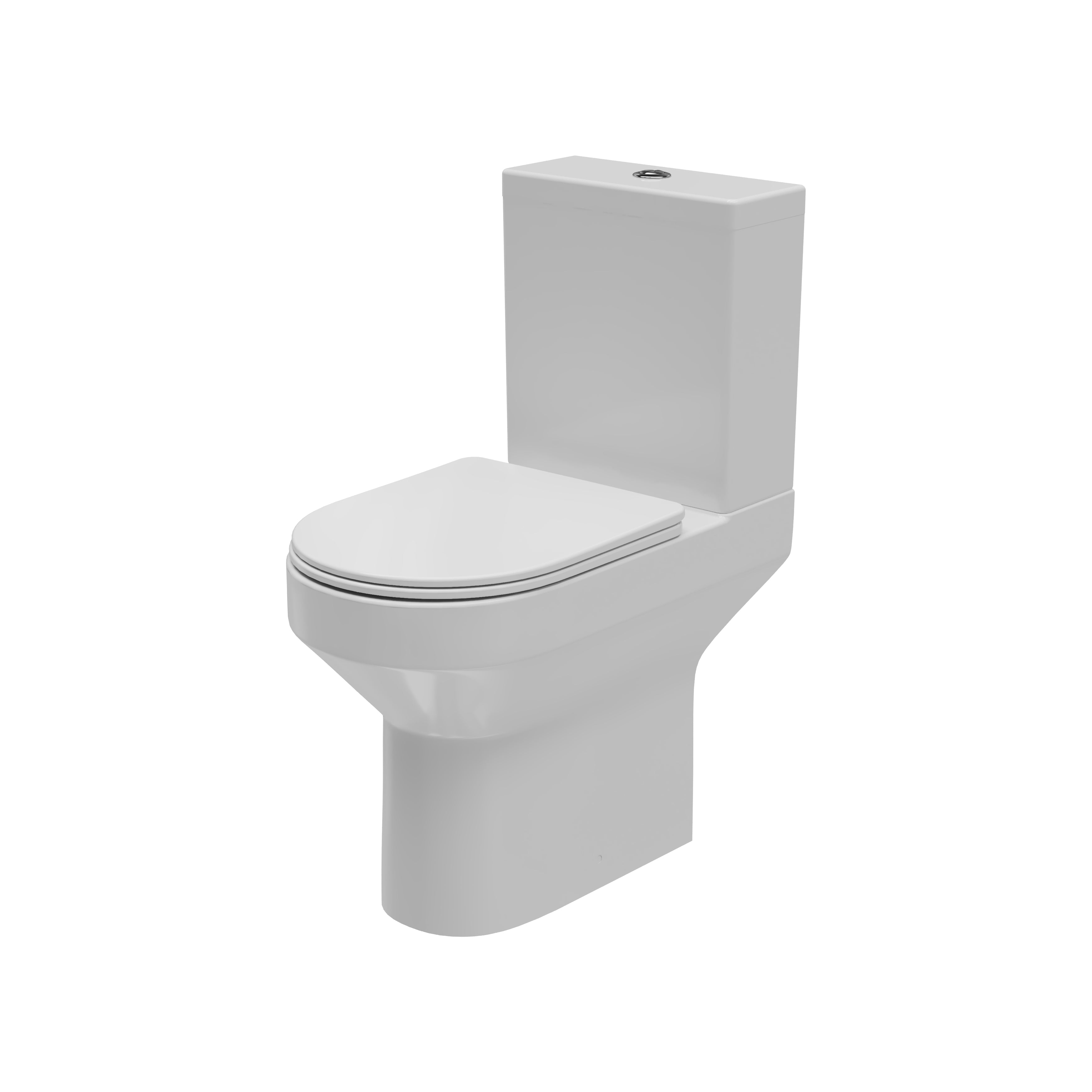 Front view of Luma Round 460 mm × 645 mm × 360 mm Comfort Height Close Coupled Open Back WC Pan in White – modern accessible toilet pan
