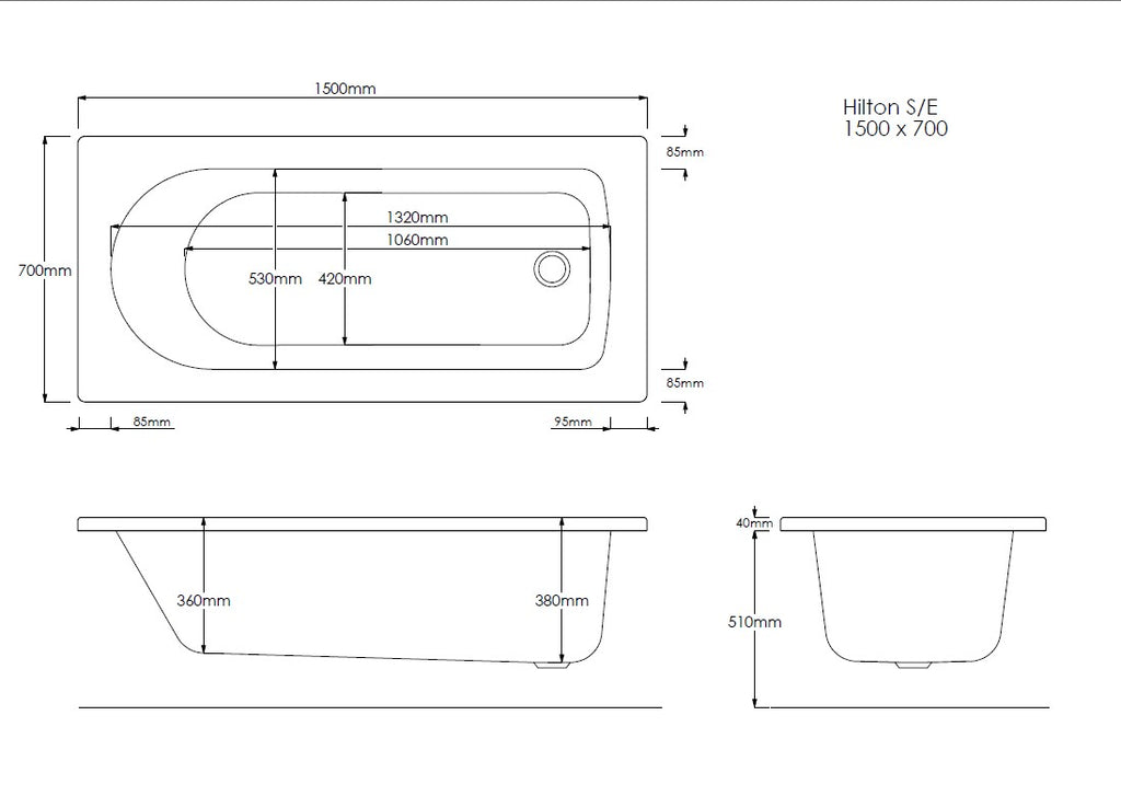 NEO 1500mm x 700mm Single Ended Bath