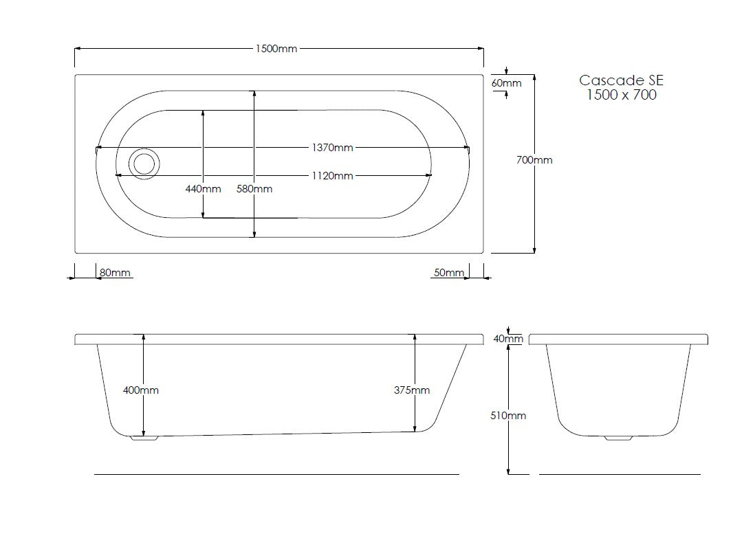 Xavo 1500mm x 700mm Single Ended Bath
